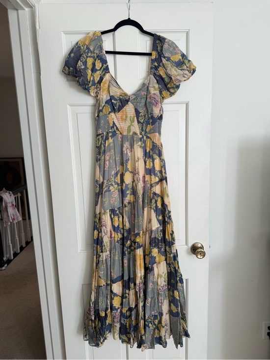 Free People Dresses & Skirts - FP Floral Puff-Sleeve Maxi Dress in Blue and Yellow